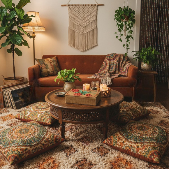 Vintage 1970's OOAK Burlap Covered Trinket Storage Box Hinged Lid Flowers Hippie - Picture 2 of 10